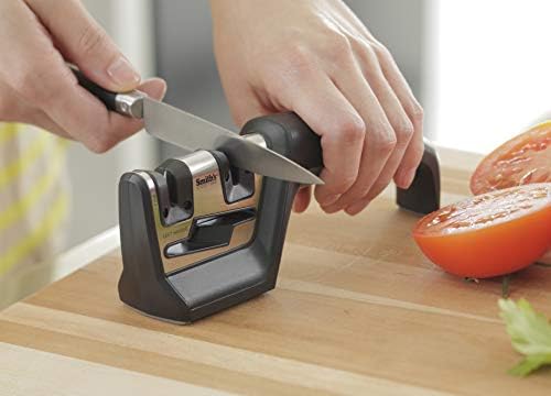 Smith’s 50101 Pull-Thru Knife & Scissor Sharpener – Black/Silver – Pull-Thru Knife Sharpener – Left & Right-Handed Scissor Sharpener – Coarse & Fine Sharpening Slots – Straight & Serrated Blades