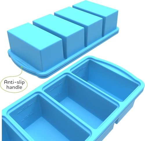 ZIP STANDING Silicone Freezer Trays with Lid,1-cup Soup Freezer Container large Ice Cube Molds with Reinforced Steel Ring Top for freezing Soup Sauce Broth Leftovers oven Dishwasher -Safe(3-Pack)