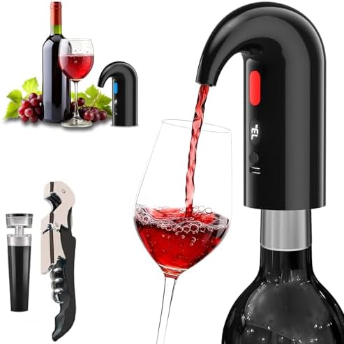Electric Wine Aerator & Decanter Pump – Perfect Fathers Day Quiet Dual-Pump Aeration, Measured Pouring, Temp Display & USB Rechargeable System – Professional Wine Tool for Home Bars (Black)