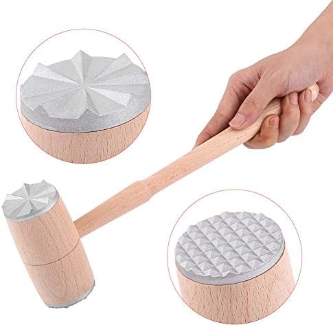 Two Sides Wooden Meat Tenderizers Mallet Pounder Kitchen Tool with Aluminum Alloy Heads for Tenderizing Steak Beef