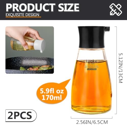 2Pcs Glass Soy Sauce Dispenser Leakproof Vinegar Dispenser Clear Bottles Glass Container Oil Dispensing Seasoning Bottle Vinegar with Lid for Kitchen Cooking Barbecue（Black&White）