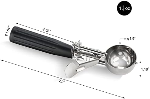 New Star Foodservice Commercial-Grade Thumb Press Food Disher/Ice Cream Scoop, 18/8 Stainless Steel, 1.25 oz, Size 30, Black