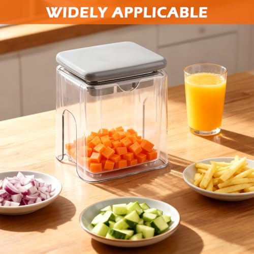 4-in-1 French Fry Cutter, Manual Veggie Chopper Potato Cutter Fruit Slicer with 3 Blades & 1 Juicing Mold, Multi-Function Fry Cutter Dicer Food Dicer for Fries Potato Onion(COLOR:Grey)