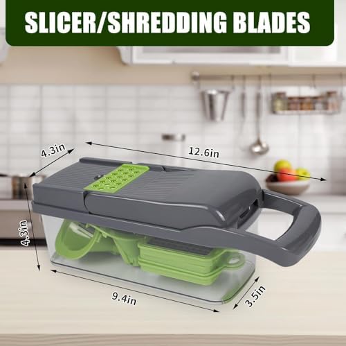 Pro-Series 16-in-1 Vegetable Chopper, Veggie Chopper, Food Chopper with Container, Vegetable Cutter Chopper & Spiralizer for Onion Salad (Grey, 15-piece set)