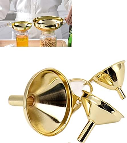 Zerodis Gold Stainless Steel Funnel Set with Narrow Valve Rod and Side Handle for Small Bottles and Containers
