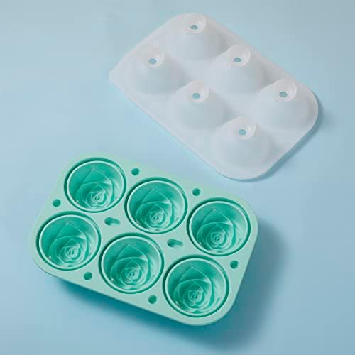 2 Inch 3D Rose Ice Cube Tray with lid for Freezer Large Cute Rose Flower Ice Mold for Cocktails Whiskey (green)