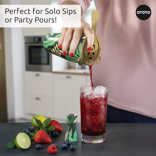 NEW OTOTO Cocktail Shaker Set - Bartender Kit with Lion Cap, Bar Cart, Bar Accessories, Drink Shaker, Cocktail Shaker with Strainer, Unique Gift Set, Kitchen Set, Kitchen Gadgets (Sip Safari)