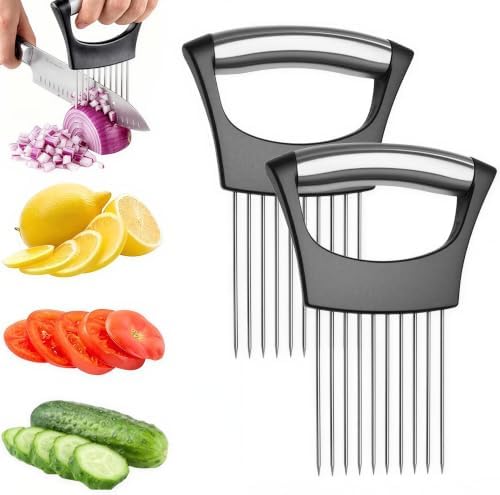 Stainless Steel Onion Slice Holder, Vegetable Slicer Cutter, Kitchen Gadgets Chopper Slicing Tool, Onion Cutter for Slicing of Onions, Tomatoes, Pears, Eggs and Other Vegetables, Kitchen Tools