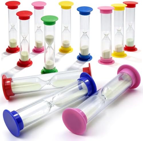 PROLOSO 1 Minute Sand Timers Colorful Countdown Hourglass Glow in the Dark Sandglass Sand Clock for Kids Games Toothbrush 10 Pcs
