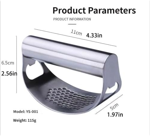 Garlic Press Rocker, Crusher Grinder Masher Bottle opener, Portable Manual Stainless Steel Wide Handle Garlic Crusher with Peeler(Style2-2pcs Silver)