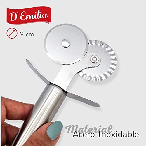 D'Emilia Professional Stainless Steel Double Pizza Cutter for Kitchen Use, Sharp Double Wheel 4 cm Diameter, Multipurpose Cutter Durable and Easy Cleaning