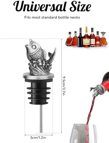 Animal Wine Pourer Spout, Drip Free Bottle Pourer & Stopper for Wine and Liquor Bottles, Funny Gift for Men, Dad, Hostess and Housewarming, Bar Cart Accessory for Holiday Party Decor, Multiple Animal