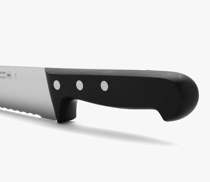 Arcos Pastry Knife/Cake Knife 10 Inch Nitrum Stainless Steel and 250 mm blade. Ergonomic Polyoxymethylene POM Handle. Polypropylene core with soft rubber coating. Series Universal. Color Black