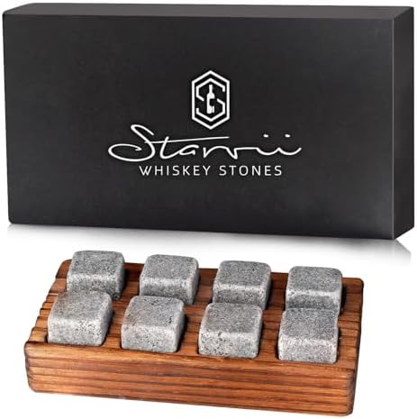 Whiskey Stones Gift Set Pack of 8 Whiskey Chilling Stones with Wooden Gift Box for Whiskey Lovers, Great Whiskey Gift for Men Dad Husband Friend Birthday