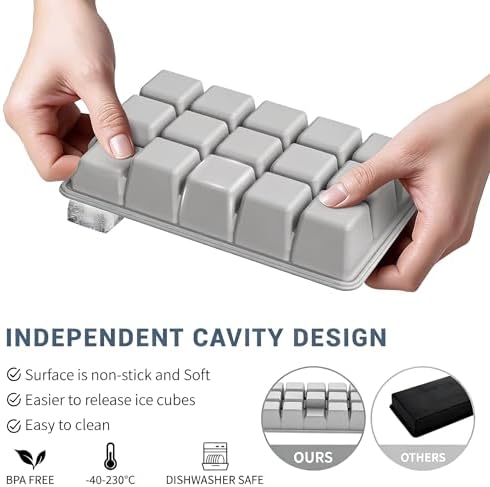 Silicone Ice Cube Tray 2 Pack, HANCELANT Ice Cube Mold, Ice Trays for Freezer with Lid for Whiskey, Cocktail, Drinks and Food, Freezer, BPA Free, Easy Release