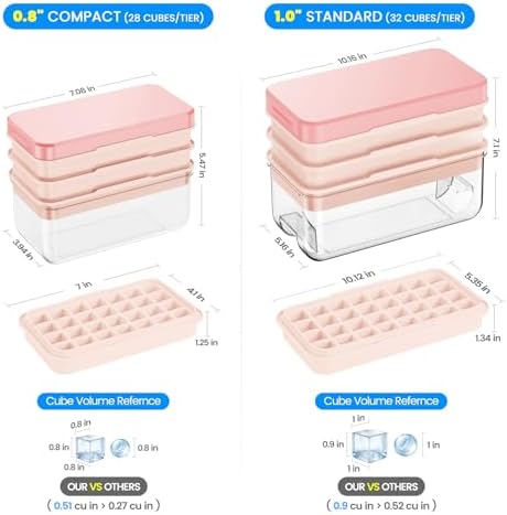PHINOX Ice Cube Tray with Lid and Bin, Easy Release 84 Cubes for Freezer
