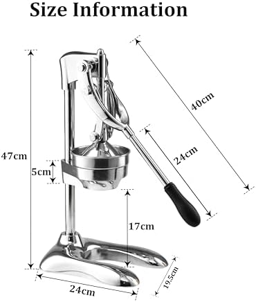 LIU&LIU Hand Press Fruit Juicer, 304 Stainless Steel Citrus Juicer with Lever Press, Raised Version, Total Height: 47 cm,Removable and Easy to Clean,Silver