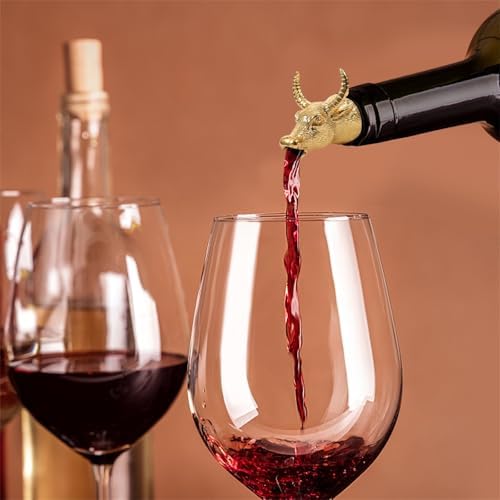 Alloy Animal Head Wine Pourer Spout with Bottle Stopper, Metallic Bull Head Design, Wine Aerator for Bar and Party Use