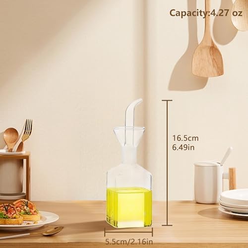Olive Oil bottle, Olive Oil Dispenser, Olive Oil Vinegar Cruet, Cooking Wine Cotainer Salad Dressing Glass Oil Bottle, Vinaigrette Oil Dispenser for Kitchen or BBQ(4.2oz, Set of 2)