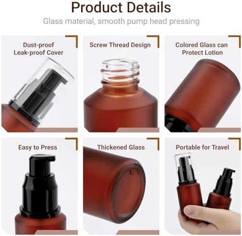 Segbeauty 1oz Frosted Glass Pump Bottle Dispenser Refillable, Pack of 3 Red Empty Small Lotion Bottle Travel Size Makeup Pump Dispensers, 30ml Leak Proof Glass Travel Bottles for Toiletries