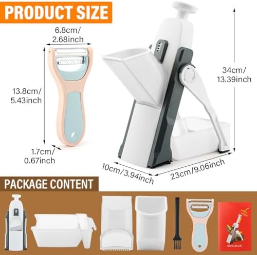 Safe Mandoline Slicer for Kitchen, Potato Slicer Cucumber Slicers with Peeler, Thickness Adjustable Vegetable Food Slicers, Vertical Kitchen Faster Cutter Artifact