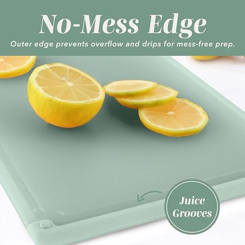 COOK WITH COLOR Extra Large Cutting Board Set, Jumbo-Sized Boards with Rubber Border for Enhanced Cooking Experience, 3-Piece, Sage