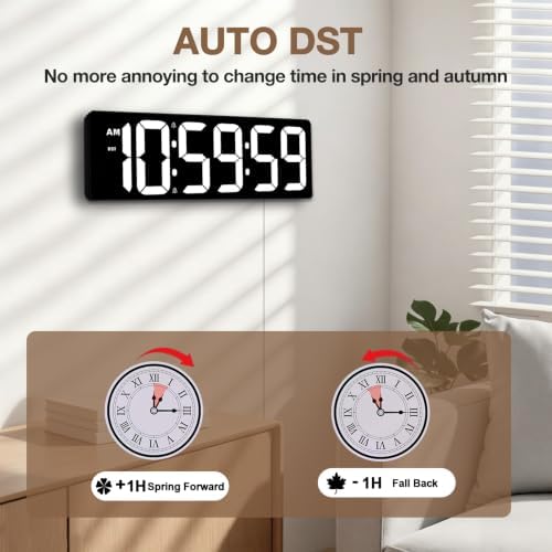 17.2" Large Digital Timer Wall Clock with Remote Control, Count Down Up Digital Timer, Auto DST LED Big Digital Clock for Bedroom Kitchen Living Room Office Gym Home Decor, White
