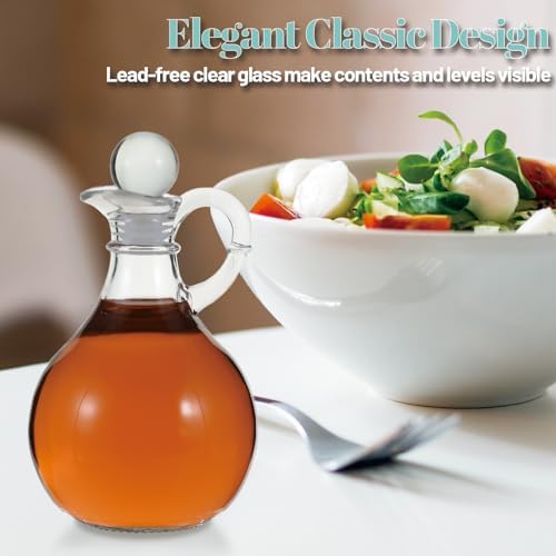Oil and Vinegar Cruet Set of 2, Glass Oil and Vinegar Dispenser with Airtight Stopper, Glass Condiment Container for Homemade Oil, Salad Dressing