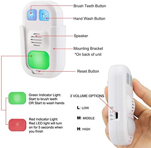 HONWELL Musical Timer for Kids Battery Powered, 2 Minute Toothbrush Timer and 20 Seconds Bathroom Hand Wash Timers with LED Color Light, 3 Volume Options Musical Timers for Children Training Coach