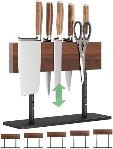 NiHome Magnetic Knife Block Countertop Holder Adjustable Acacia Wood