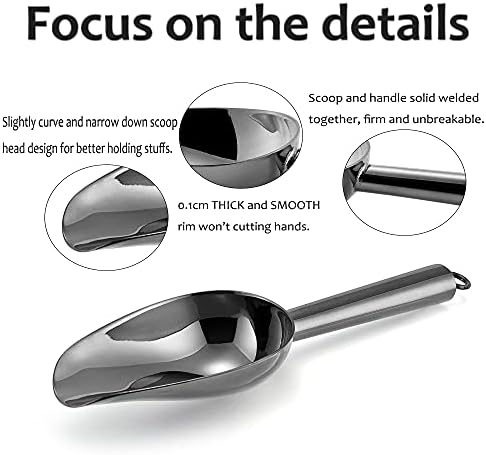 E-far Mini Ice Scoop Set of 4, 3 Ounce Black Stainless Steel Utility Scoops