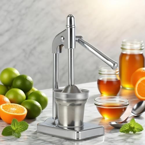 Cast Iron Juicer Hand Press,Effective Stainless Steel Manual Juicer Fruit Squeezer, Heavy Duty Hand Press Juice Extractor for Fresh Lemonade Orange Juice,Home and Kitchen (Silver)