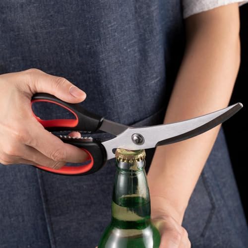 Heavy-Duty Stainless Steel Kitchen Poultry Scissors and BBQ scissors for bone, meat, chicken, fish, turkey, and vegetables; spring-loaded, multi-functional, ultra-sharp