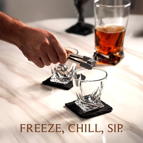 Mixology & Craft Premium Whiskey Set | Two 10oz Cystal Old-Fashioned Glasses, 8 Granite Chilling Stones, Metal Tongs, Recipe Cards in Rustic Wooden Crate Gift Set | Jameson Whiskey