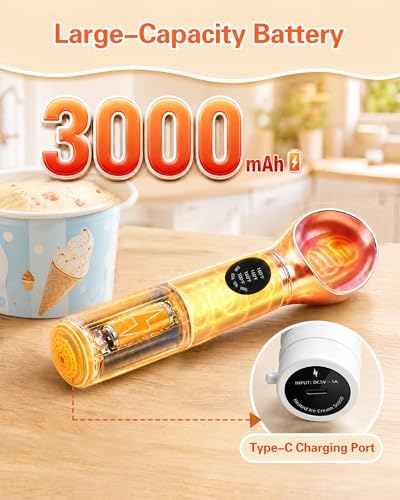 Heated Ice Cream Scoop Rechargeable with Dishwasher Safe Removable Head