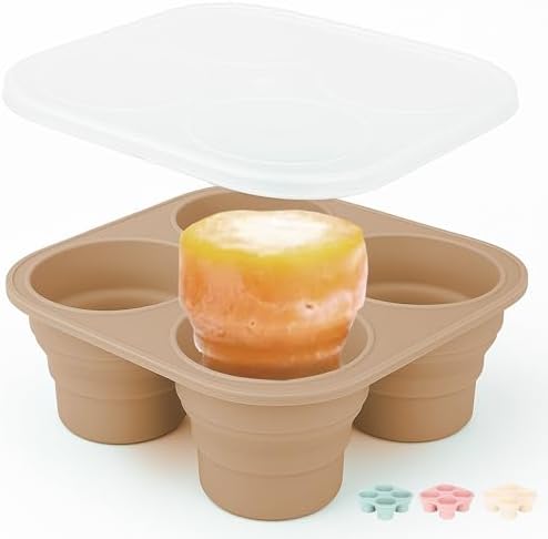 Silicone Freezer Tray with Lid - Stackable 2 oz Large Ice Cube Molds for Homemade Purees, Egg Bites, Broth Food Storage - Dishwasher Safe - CARAMEL