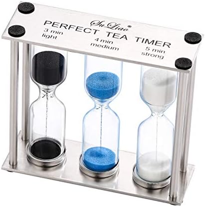 SuLiao Tea 3-4-5 Minute Sand Timer/Clock, Metal Three-in-One, Small Colorful Sand Watch, Black & Blue White Reloj De Arena, Unquie Sandglass Hour Glass for Kids, Classroom, Home Decor