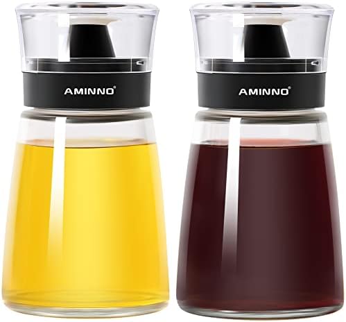 5.5oz Oil and Vinegar Cruets 2 Pack Glass Oil Dispenser Bottles for Cooking Leakproof and Drip Free Spouts