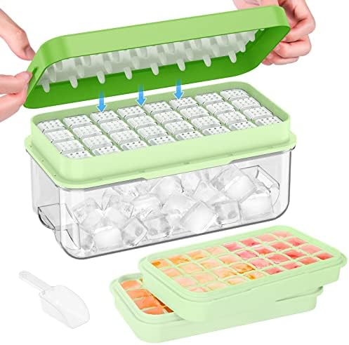 PHINOX 1" Ice Cube Tray with Lid and Bin, Easy Release 64 Cubes for Freezer