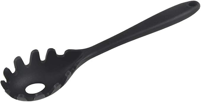 Silicone Pasta Fork, Spaghetti Server Tongs, Noodles Spoon, Eco Friendly and BPA Free - Black, 28.5x5.5x3.5cm