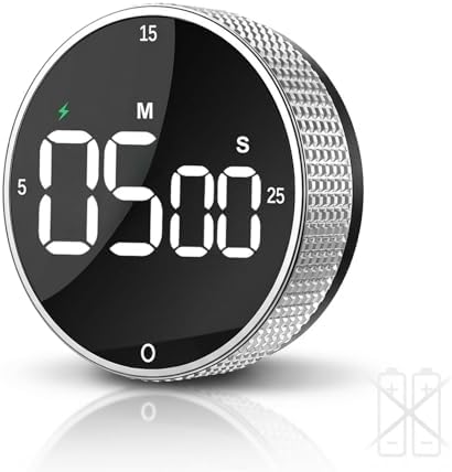 Rechargeable Magnetic Kitchen Timer with Rotary Dial, LED Display