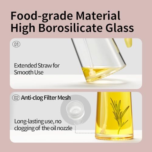 Ankou Olive Oil Sprayer Oil Spray Bottle,10oz/300ml Oil Dispenser Spray for Kitchen, High Borosilicate Glass Fine Mist Oil Sprayer for Cooking, Leakproof, BPA-Free Vinegar bottles for Salad, BBQ