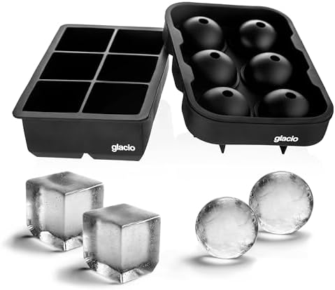 Silicone Ice Cube Trays with Lids, Large 2 Inch Cubes & Spheres Set