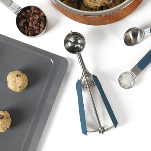 Calphalon Cookie Scoop, Stainless Steel Trigger Scoop for Cookie Dough, Ice Cream & Batter, Portion Control Kitchen Scoop with Release Mechanism, Navy