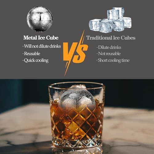 XL Reusable Whiskey Stones Gift Set - 4 Pack 2.2" (55mm) Stainless Steel Ice Balls for Bourbon, Scotch,Chill Without Dilution with Tongs & Gift Box