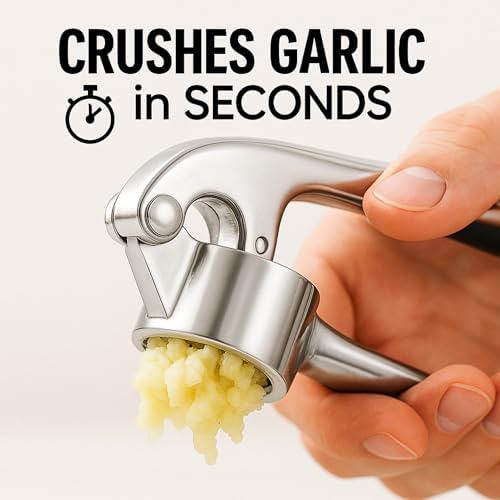 CASAFOYER Stainless Steel Garlic Press, Rustproof Garlic Crusher, Dishwasher Safe, Silver
