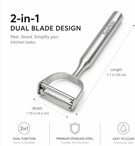 2-in-1 Julienne Vegetable Peeler, Stainless Steel Peeler & Shredder