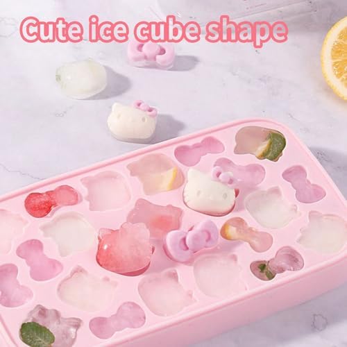 Ice Tray with Lid and Bin and Ice Scoop, Cartoon Silicone Ice Molds, 24 Holes Cute Cat Ice Cube Tray for Drinks, Coffee, Cocktail