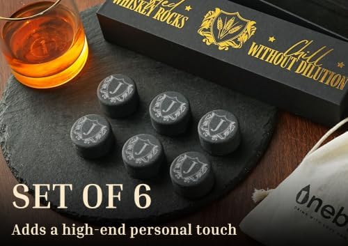 Onebttl Whiskey Gifts for Men, Whiskey Rocks with Initials Set of 6, Bourbon Chilling Stones for Whisky Lovers with Gift Box for Christmas, Father's Day, Retirement, Z
