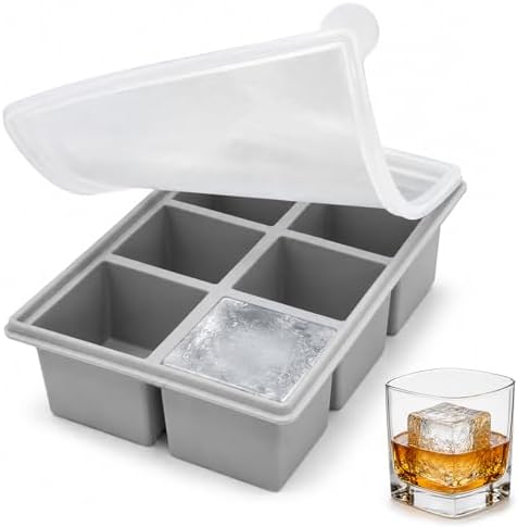 DOQAUS Silicone Ice Cube Tray, 2 Inch Large Square Ice Cube Mold with Lid, BPA Free Flexible Ice Tray for Whiskey, Cocktails, Freezer, Easy Release